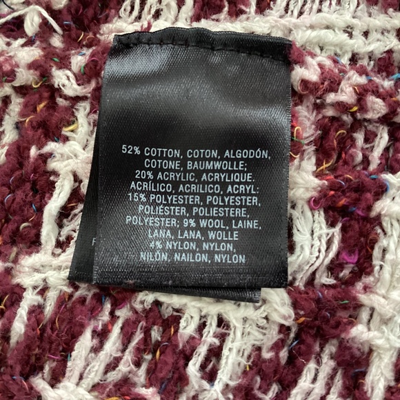 Anthropologie Moth Veras Fringed Cardigan Aztec Knit Sweater XS Burgundy - Picture 12 of 12